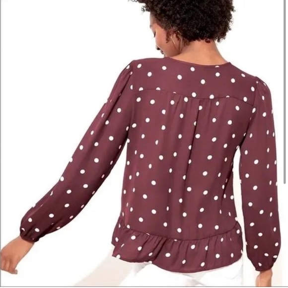 Maroon Polka Dot Tie Neck Loft Blouse - Picture 4 of 4